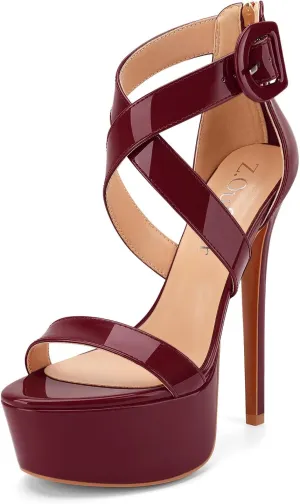Z.Oufeier Women’s Cross Ankle Strap Platform High Stiletto Heels Open Peep Toe Buckle Dress Sexy Wedding 6 Inch Sandals