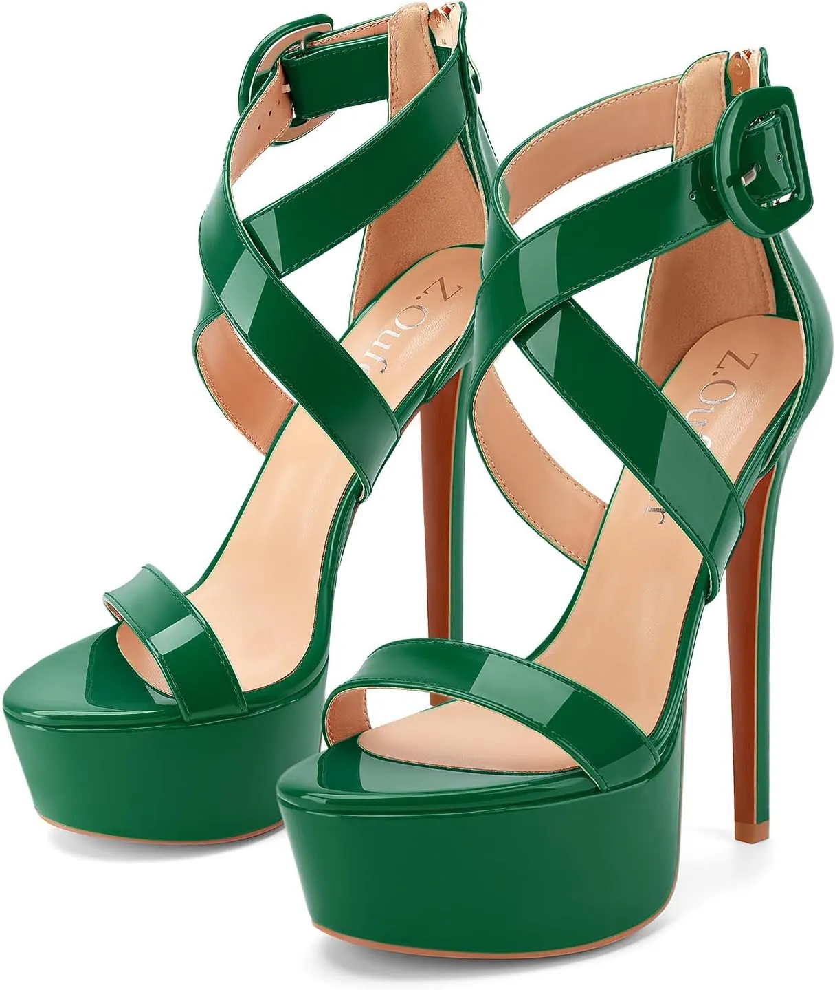 Z.Oufeier Women’s Cross Ankle Strap Platform High Stiletto Heels Open Peep Toe Buckle Dress Sexy Wedding 6 Inch Sandals