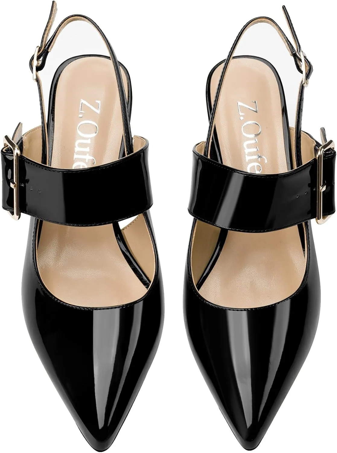 Z.Oufeier Women’s Slingback Low Stiletto Heels Close Pointed Toe Sandals Slip On Buckle Strap Mary Jane Dress Pumps Shoes