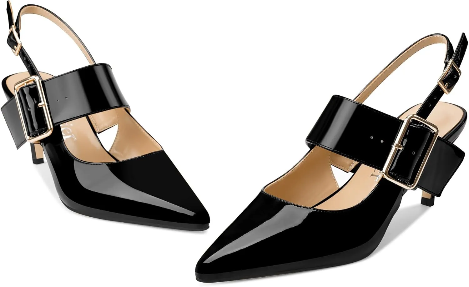 Z.Oufeier Women’s Slingback Low Stiletto Heels Close Pointed Toe Sandals Slip On Buckle Strap Mary Jane Dress Pumps Shoes