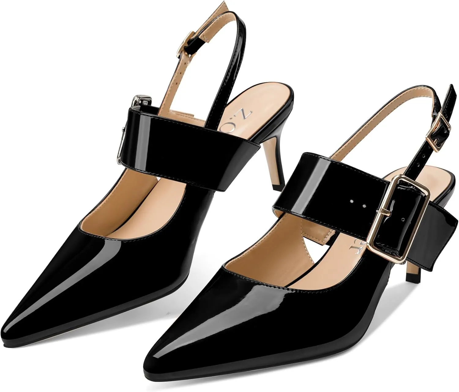 Z.Oufeier Women’s Slingback Low Stiletto Heels Close Pointed Toe Sandals Slip On Buckle Strap Mary Jane Dress Pumps Shoes