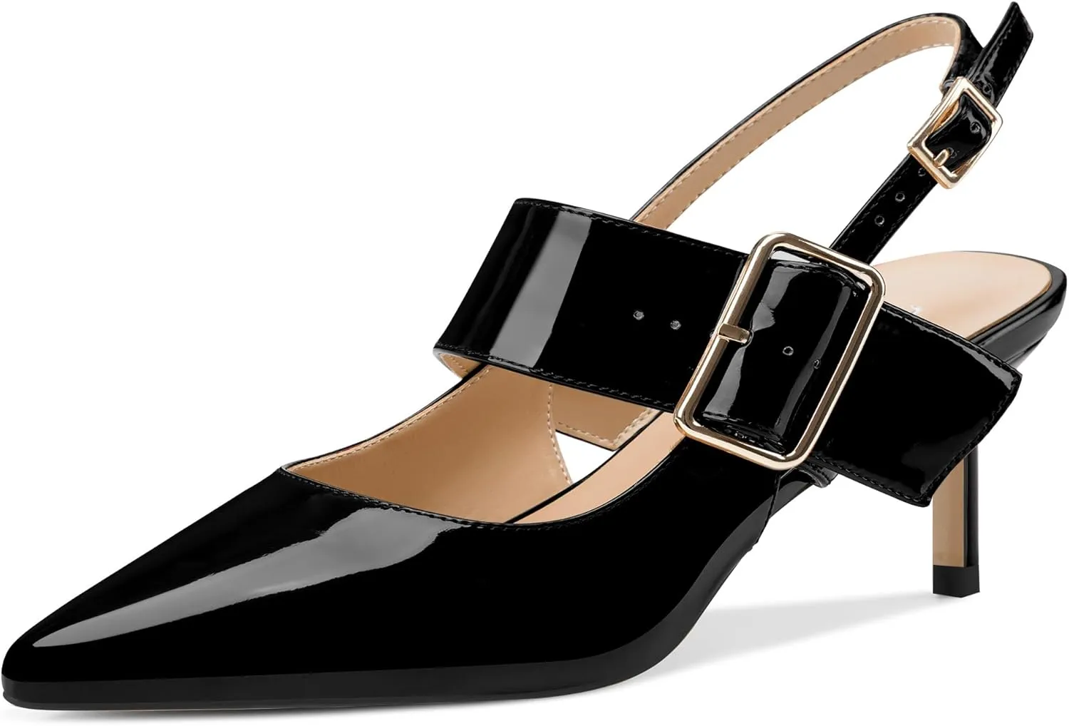Z.Oufeier Women’s Slingback Low Stiletto Heels Close Pointed Toe Sandals Slip On Buckle Strap Mary Jane Dress Pumps Shoes