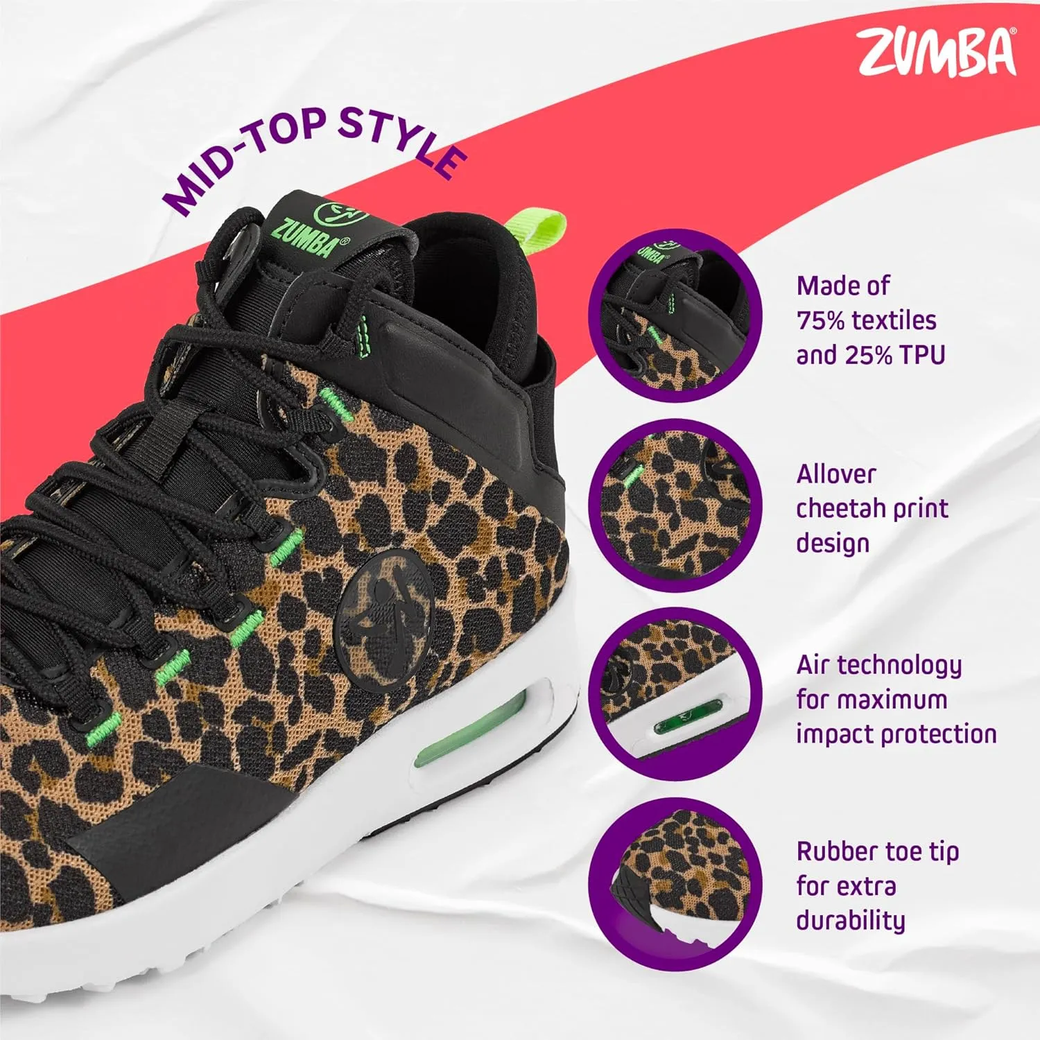 ZUMBA Air Funk Women’s Dance Shoes, Mid-Top Fitness Sneakers